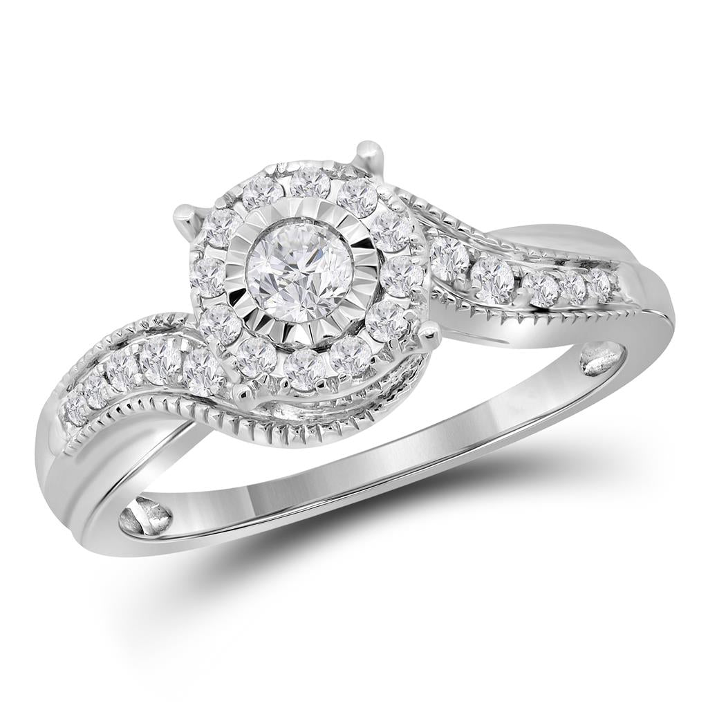 14k White Gold Round Diamond Cluster Bridal Engagement Ring 1/3 Cttw