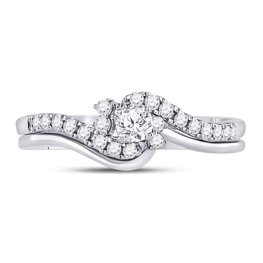 14kt White Gold Round Diamond Bridal Wedding Ring Band Set 1/3 Cttw