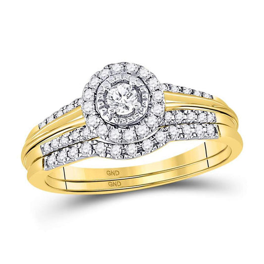 10k Yellow Gold Round Diamond Bridal Wedding Ring Set 1/3 Cttw