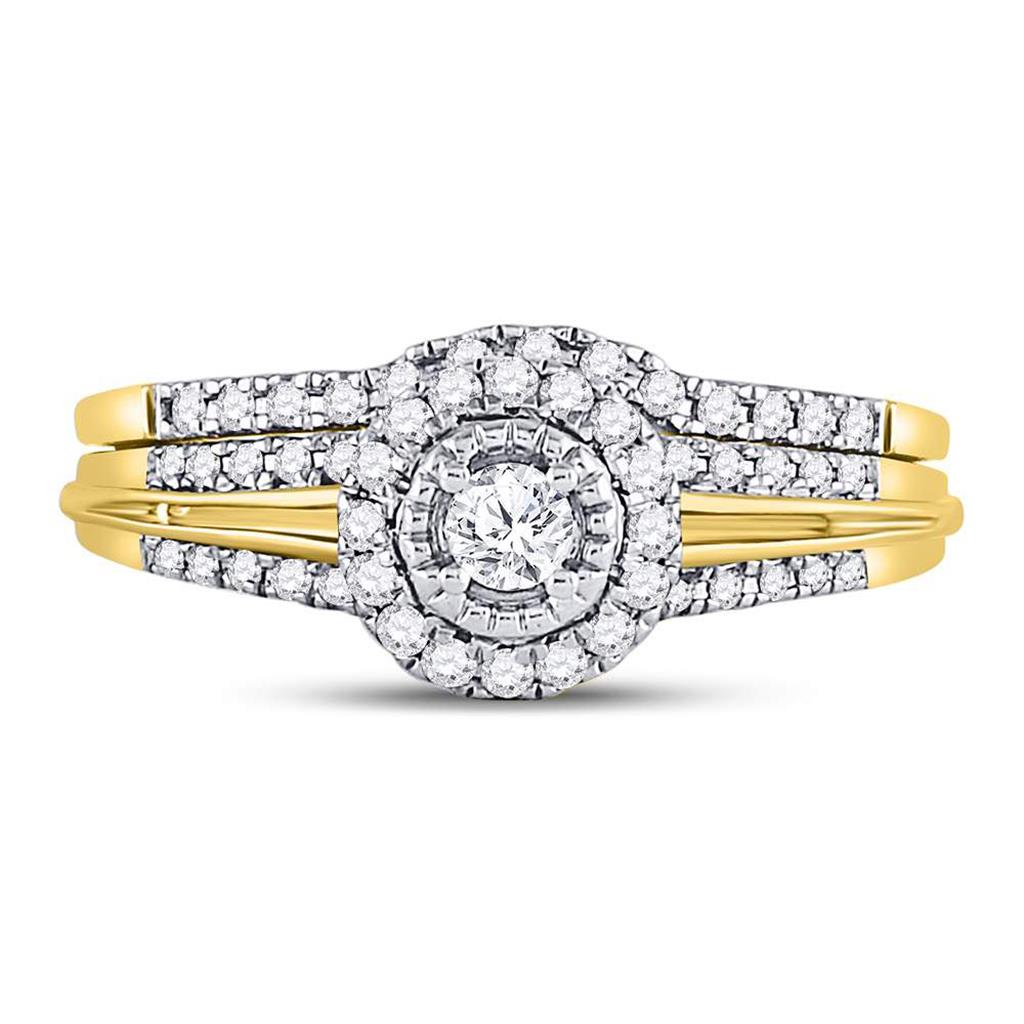 10k Yellow Gold Round Diamond Bridal Wedding Ring Set 1/3 Cttw