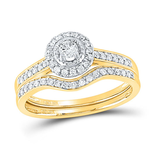 10k Yellow Gold Round Diamond Bridal Wedding Ring Set 1/3 Cttw