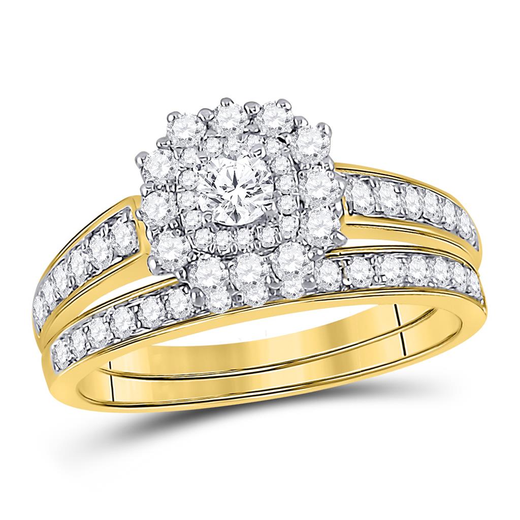 14k Yellow Gold Round Diamond Bridal Wedding Ring Set 1 Cttw (Certified)