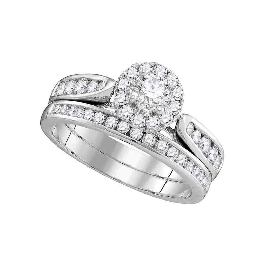 14k White Gold Diamond Round Halo Bridal Wedding Ring Set 1 Cttw (Certified)