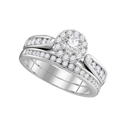 14k White Gold Diamond Round Halo Bridal Wedding Ring Set 1 Cttw (Certified)