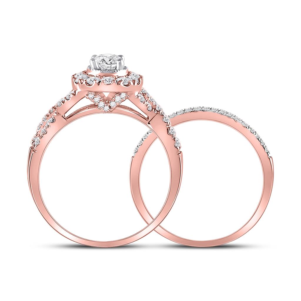 14k Rose Gold Round Diamond Bridal Wedding Ring Set 1 Ctw (Certified)