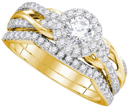 14k Yellow Gold Round Diamond Bridal Wedding Ring Set 1 Cttw