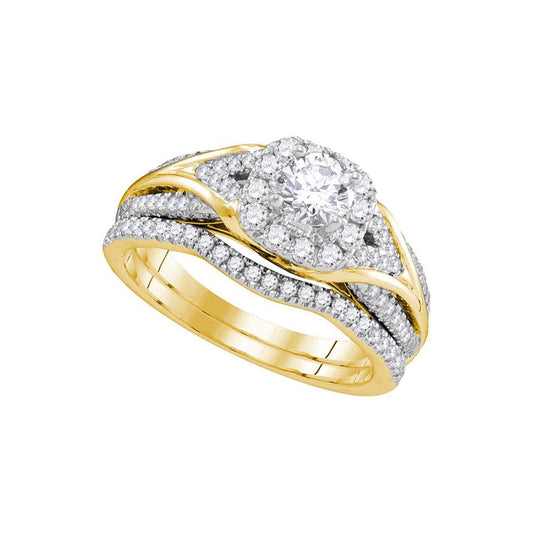 14k Yellow Gold Round Diamond Bridal Wedding Ring Set 1 Cttw