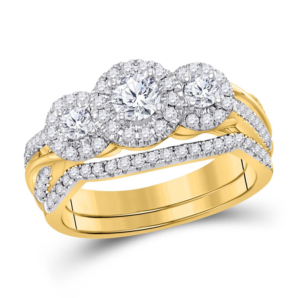 14k Yellow Gold Round Diamond Bridal Wedding Ring Set 1 Cttw (Certified)