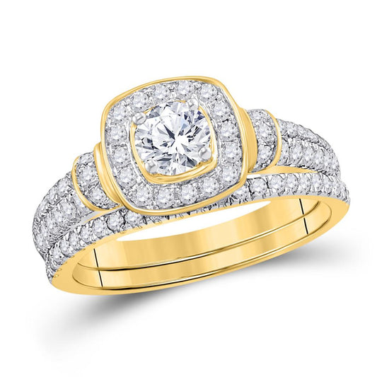 14k Yellow Gold Round Diamond Bridal Wedding Ring Set 1 Cttw