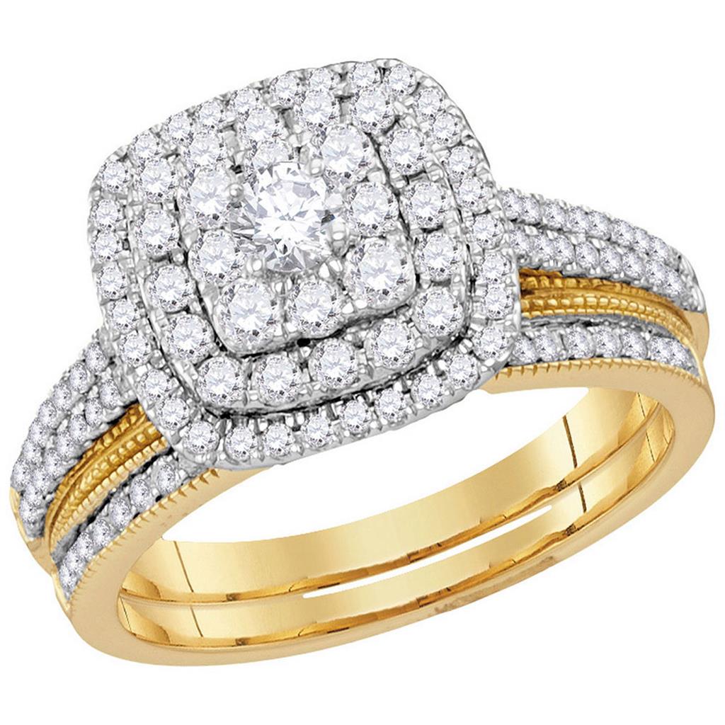 14k Yellow Gold Round Diamond Bridal Wedding Ring Set 1 Cttw