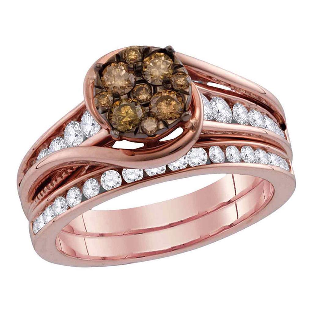 14k Rose Gold Round Brown Diamond Bridal Wedding Ring Set 1 Cttw