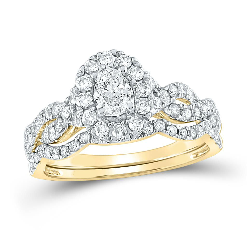 Certified 1.0 Ct. Oval Diamond Infinity Halo Style Bridal Engagement Ring Set in 14K Yellow Gold