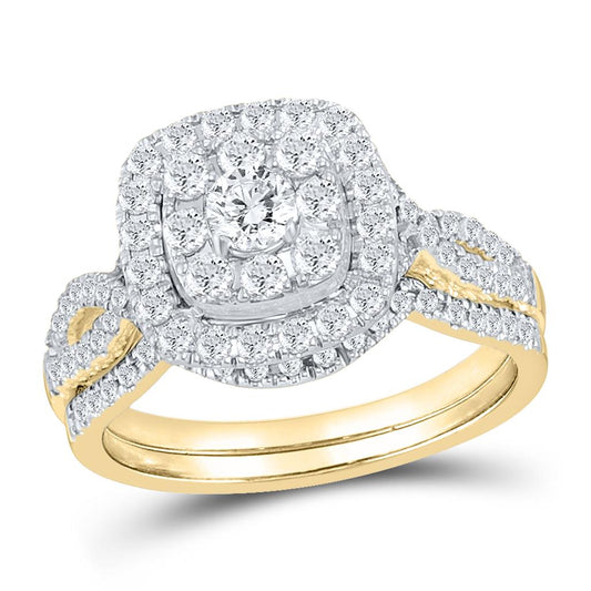 14k Yellow Gold Round Diamond Bridal Wedding Ring Set 1 Cttw