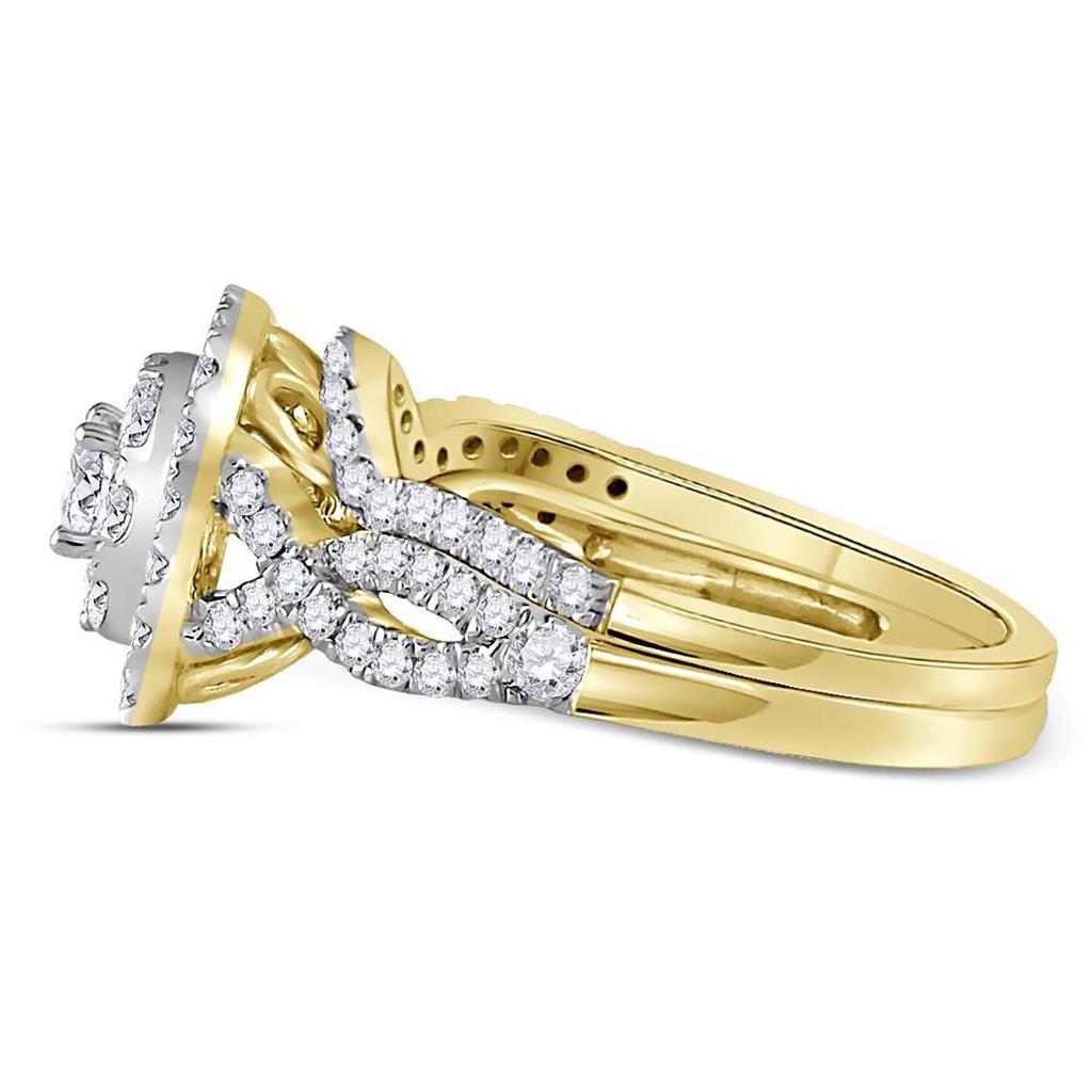 14k Yellow Gold Round Diamond Bridal Wedding Ring Set 1 Cttw