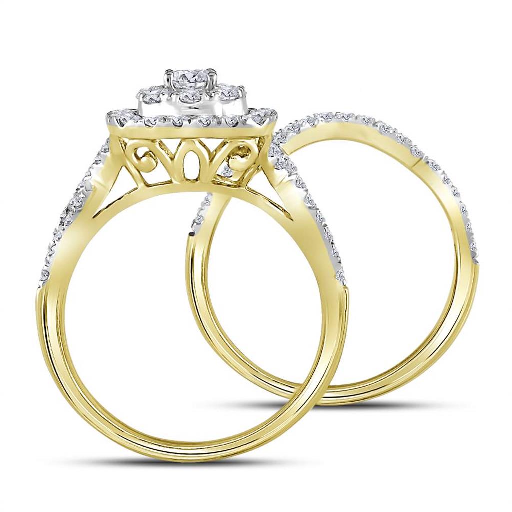 14k Yellow Gold Round Diamond Bridal Wedding Ring Set 1 Cttw