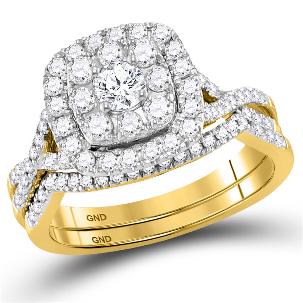 14k Yellow Gold Round Diamond Bridal Wedding Ring Set 1 Cttw (Certified)