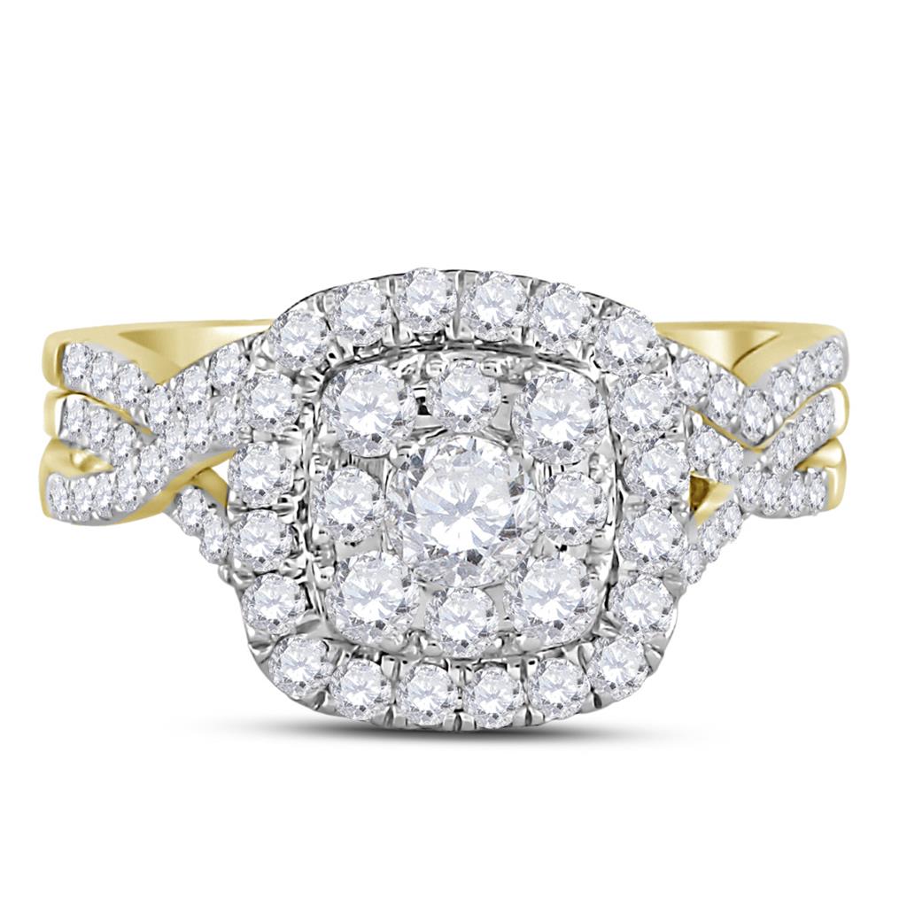 14k Yellow Gold Round Diamond Bridal Wedding Ring Set 1 Cttw (Certified)