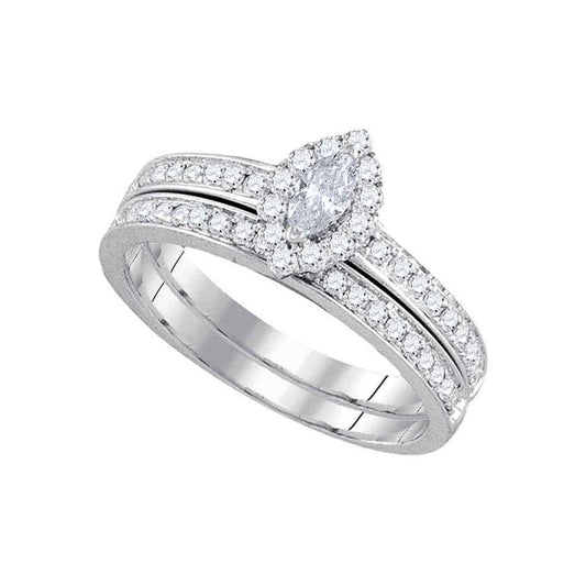 14k White Gold Marquise Diamond Bridal Wedding Ring Set 5/8 Cttw