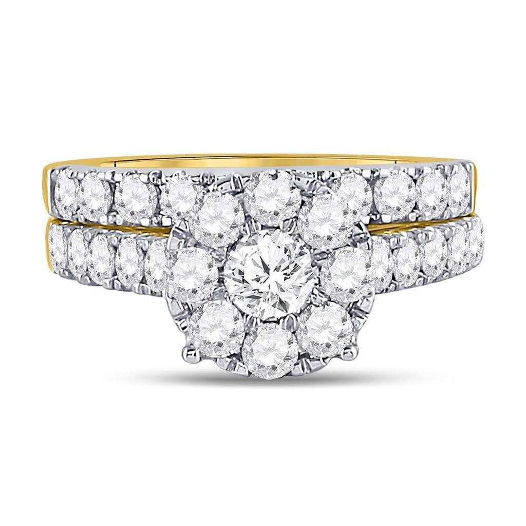 14k Yellow Gold Round Diamond Bridal Wedding Ring Set 2 Cttw (Certified)