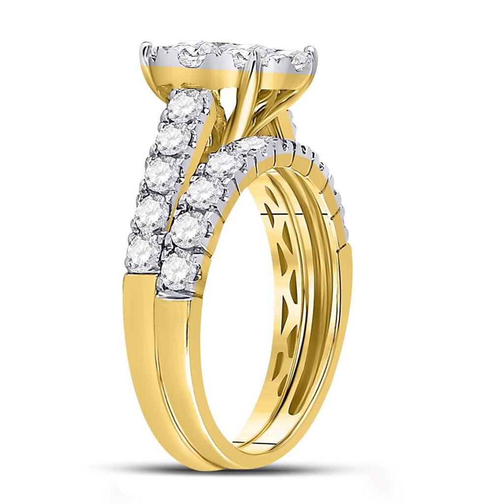 14k Yellow Gold Round Diamond Bridal Wedding Ring Set 2 Cttw (Certified)