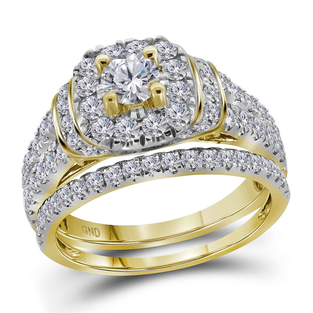 14k Yellow Gold Round Diamond Bridal Wedding Ring Set 2 Cttw