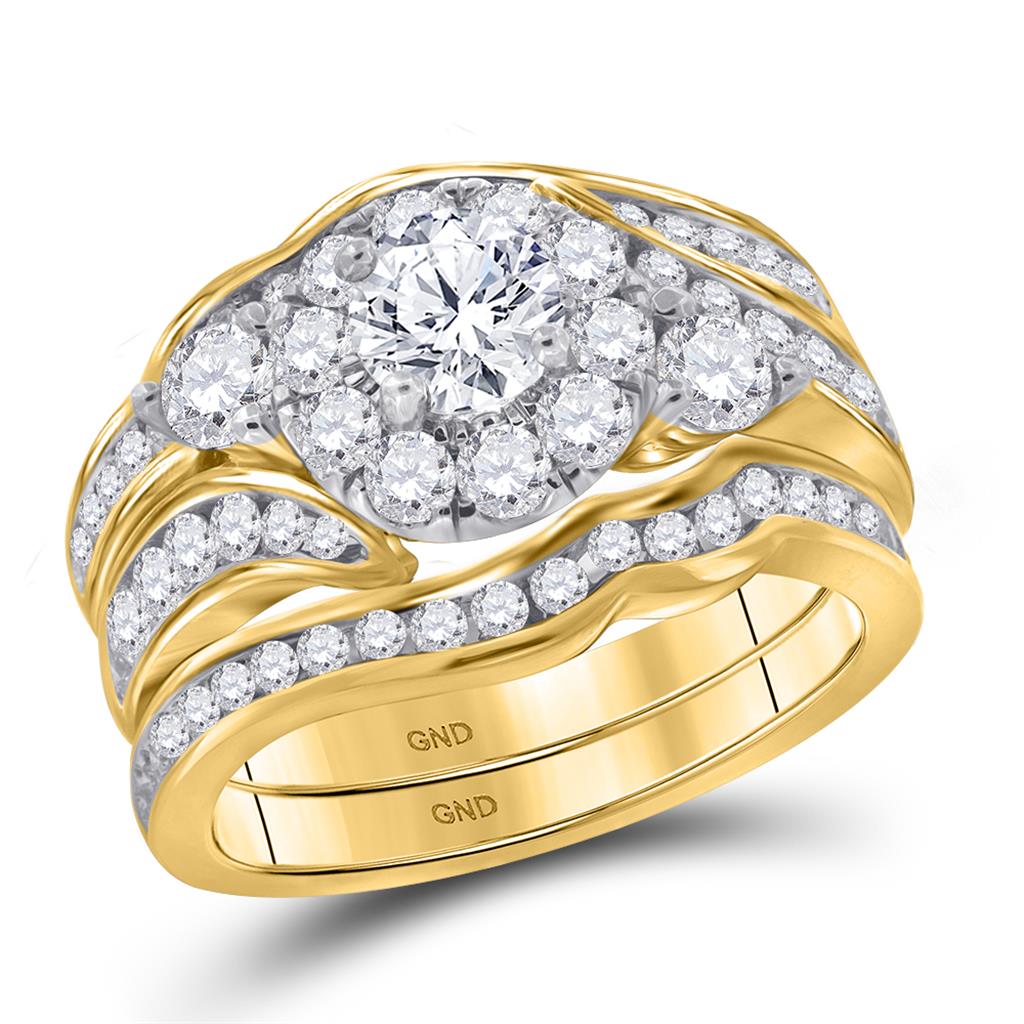 14k Yellow Gold Round Diamond Bridal Wedding Ring Set 2 Ctw (Certified)