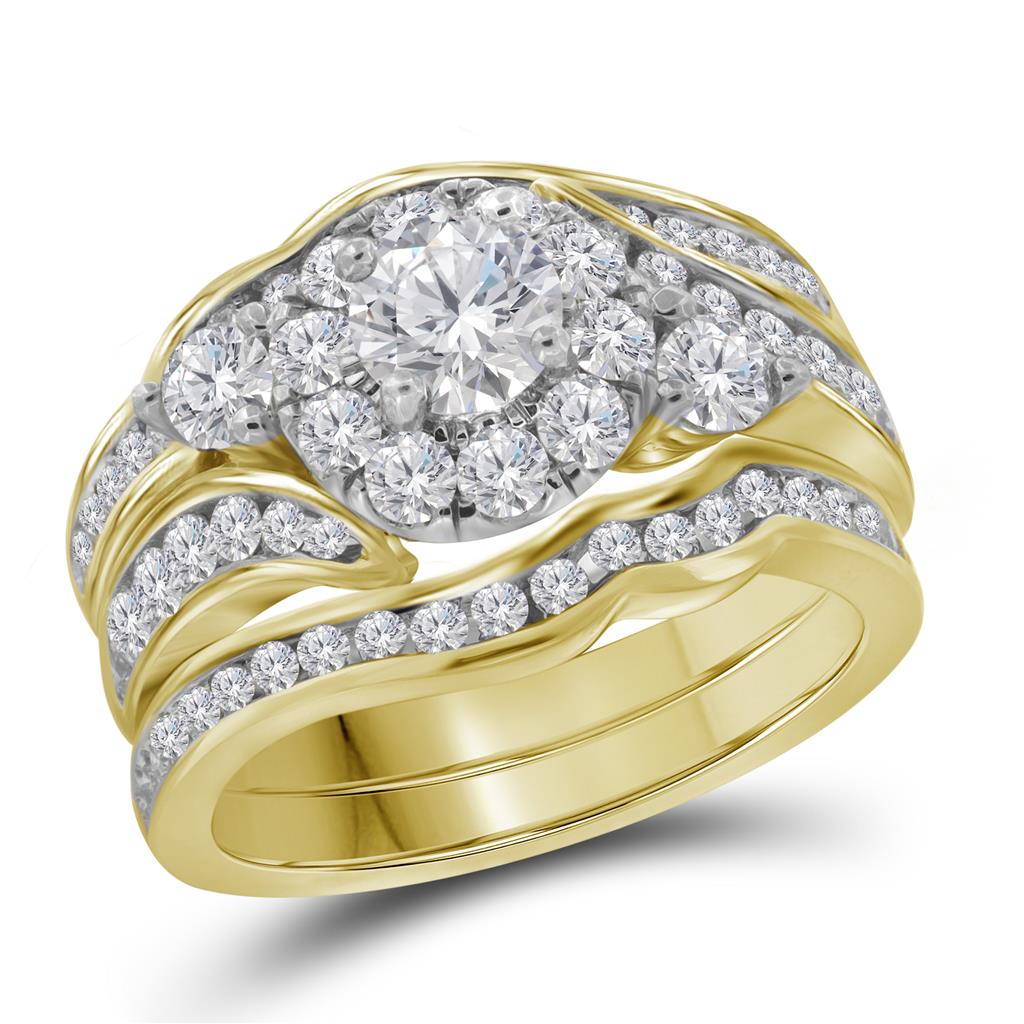 14k Yellow Gold Round Diamond Bridal Wedding Ring Set 2 Ctw (Certified)