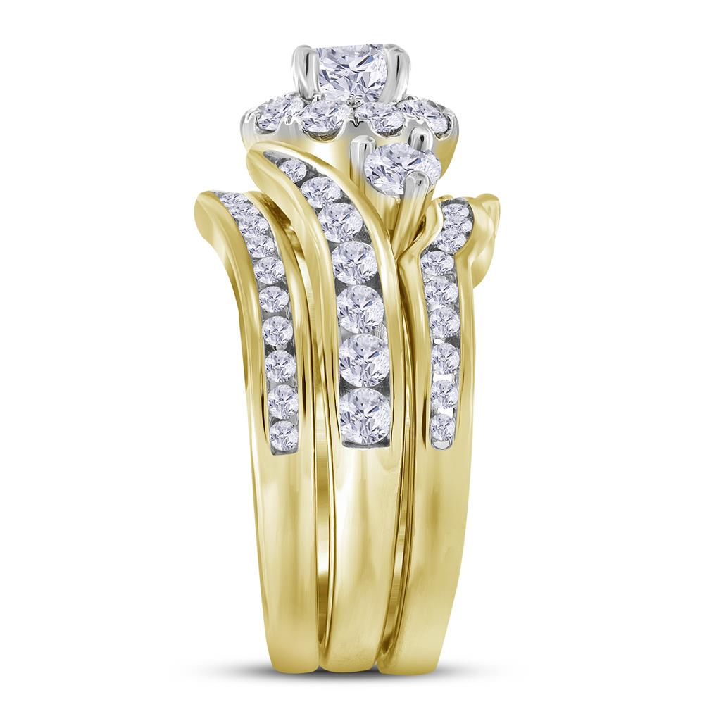 14k Yellow Gold Round Diamond Bridal Wedding Ring Set 2 Ctw (Certified)