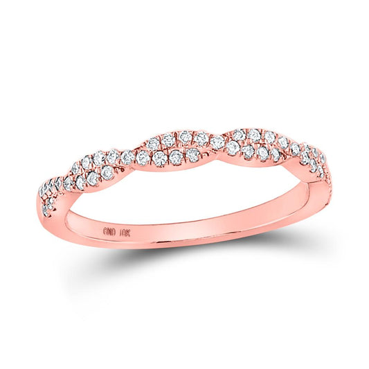 10k Rose Gold Round Diamond Woven Twist Stackable Band Ring 1/4 Cttw