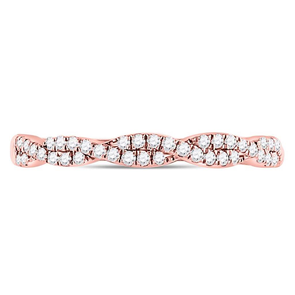 10k Rose Gold Round Diamond Woven Twist Stackable Band Ring 1/4 Cttw