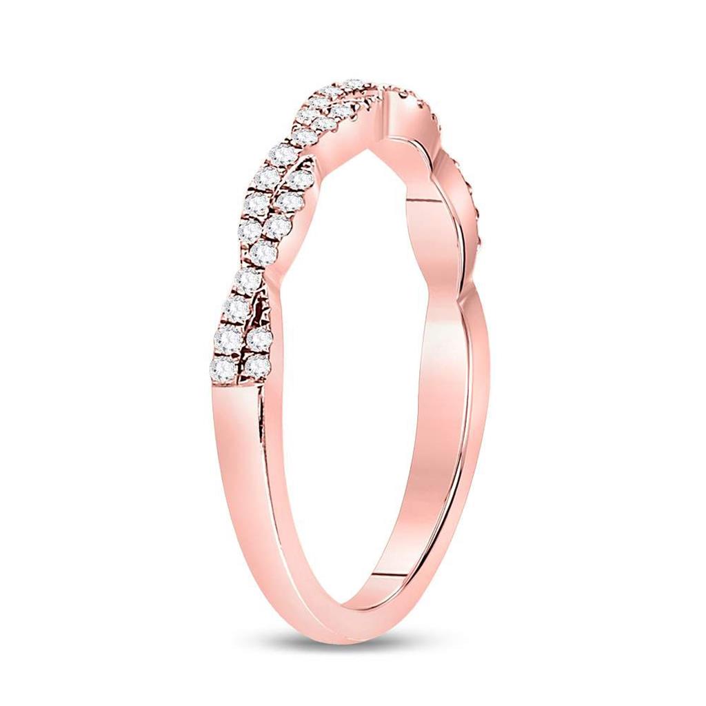 10k Rose Gold Round Diamond Woven Twist Stackable Band Ring 1/4 Cttw