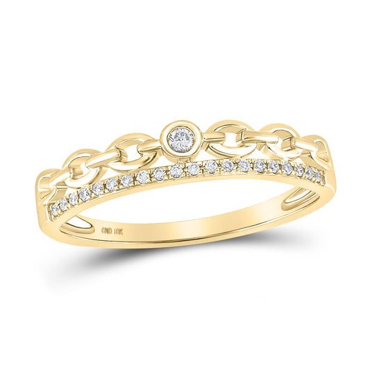 10k Yellow Gold Round Diamond Rolo Link Stackable Band Ring 1/12 Cttw