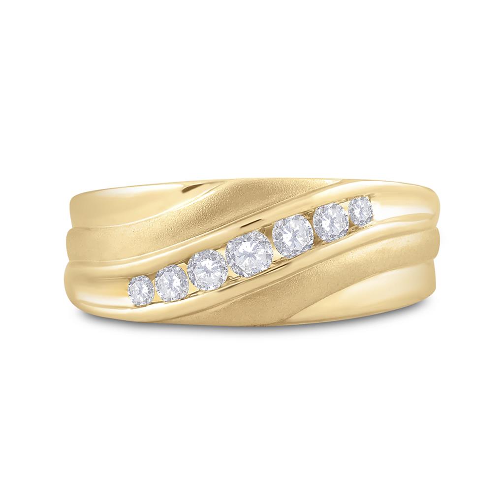 10k Yellow Gold Round Diamond Diagonal Wedding Band Ring 1/2 Cttw