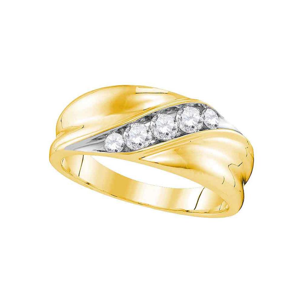 10k Yellow Gold Round Diamond Wedding Diagonal Band Ring 1/2 Cttw