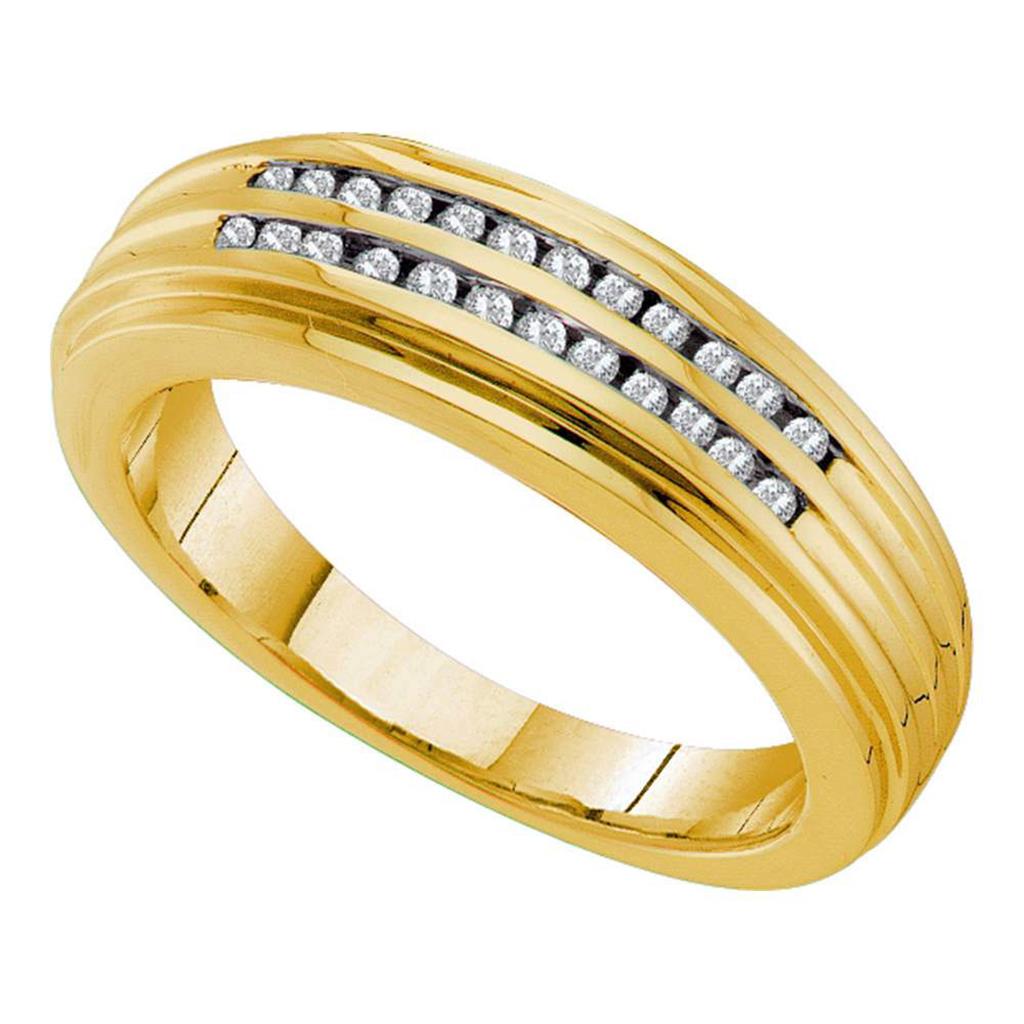 14k Yellow Gold Round Diamond Double Row Ridged Band Ring 1/5 Cttw