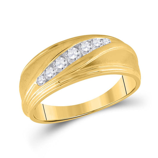 10k Yellow Gold Round Diamond Wedding Band Ring 3/8 Cttw