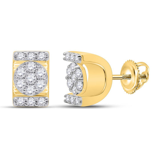 10k Yellow Gold Round Diamond Rectangle Cluster Stud Earrings 1/4 Cttw