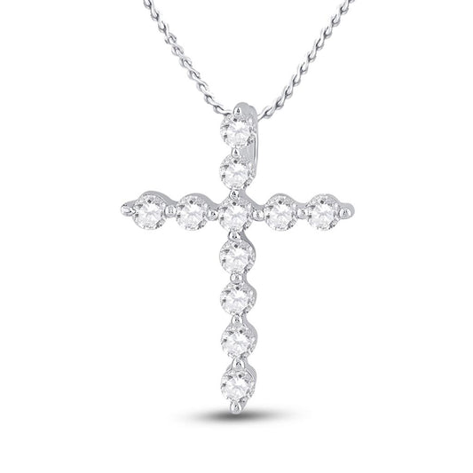 14k White Gold Round Diamond Cross Pendant 1/4 Cttw