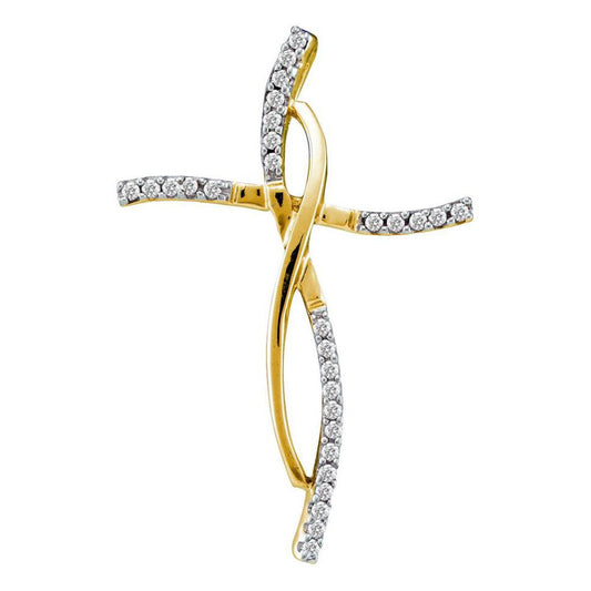 14k Yellow Gold Round Diamond Cross Pendant 1/10 Cttw