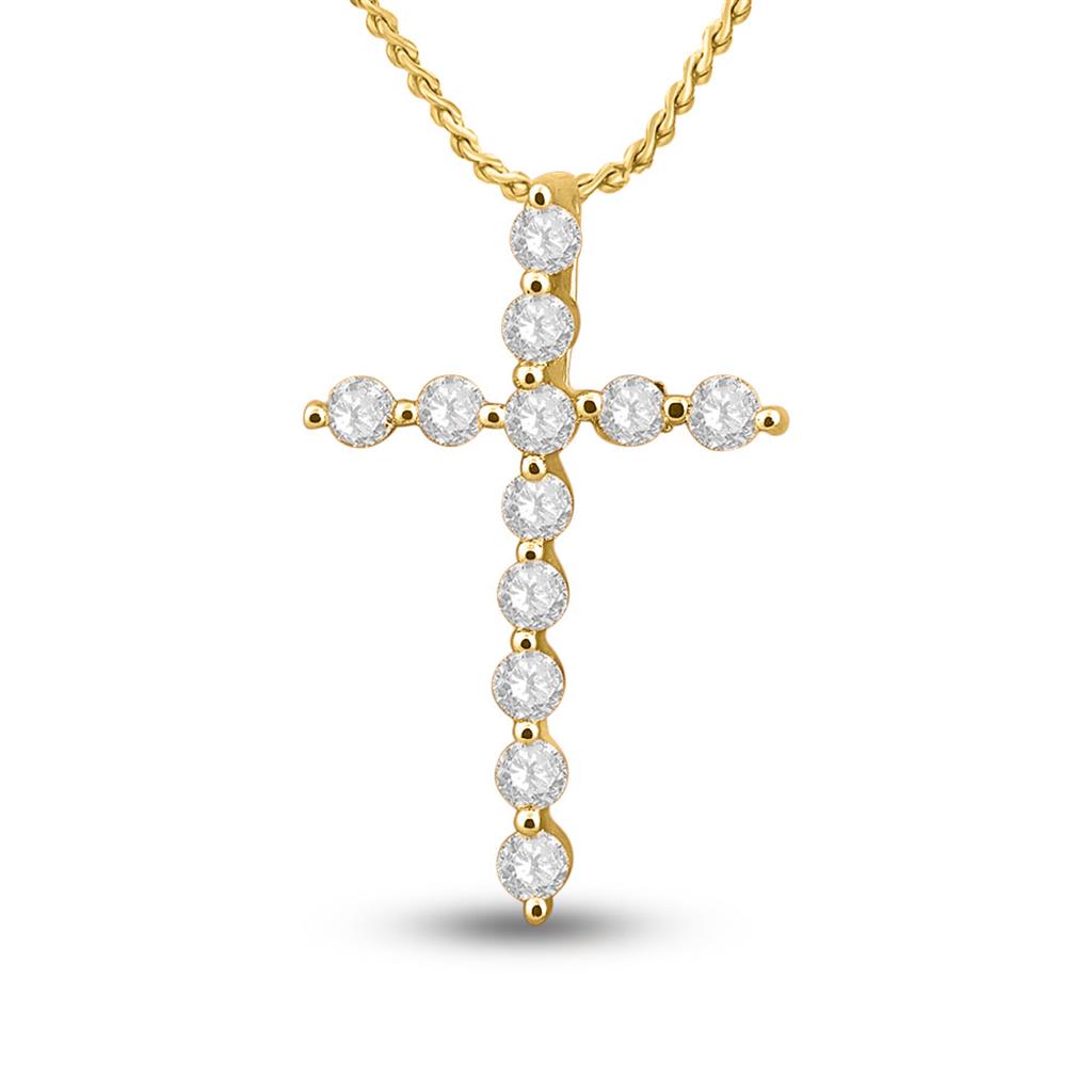 14k Yellow Gold Round Diamond Cross Pendant 1/2 Cttw