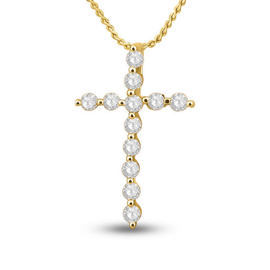 14k Yellow Gold Round Diamond Cross Pendant 1/2 Cttw