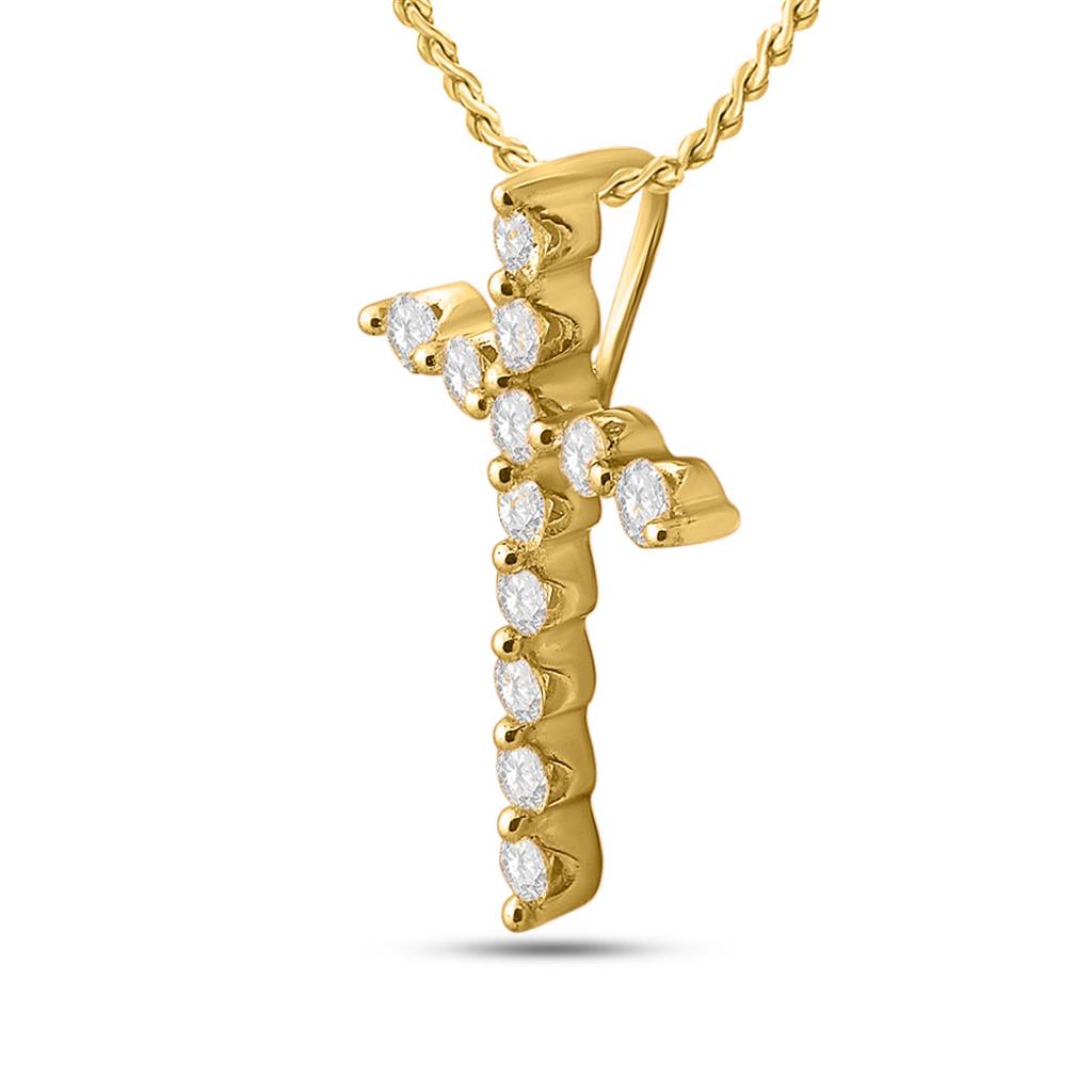 14k Yellow Gold Round Diamond Cross Pendant 1/2 Cttw