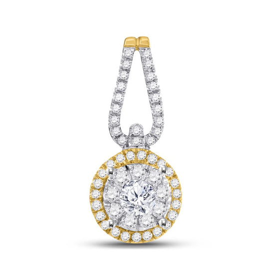 14k Yellow Gold Round Diamond Halo Solitaire Pendant 1/2 Cttw