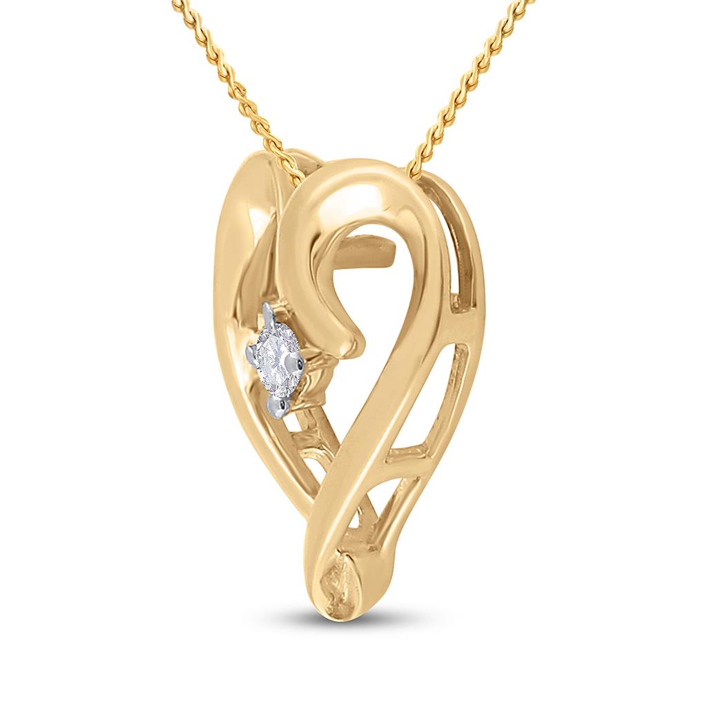 10k Yellow Gold Round Diamond Solitaire Heart Pendant 1/20 Cttw