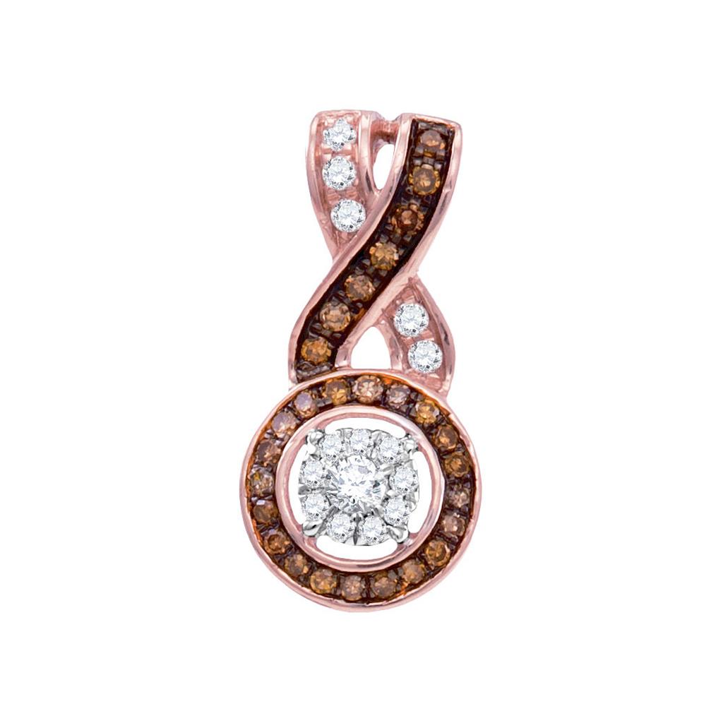 10k Rose Gold Round Brown Diamond Cluster Pendant 1/4 Cttw