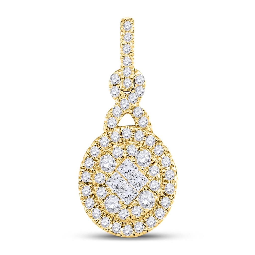 14k Yellow Gold Princess Diamond Fashion Cluster Pendant 1/2 Cttw