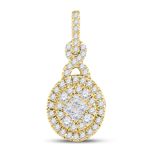 14k Yellow Gold Princess Diamond Fashion Cluster Pendant 1/2 Cttw