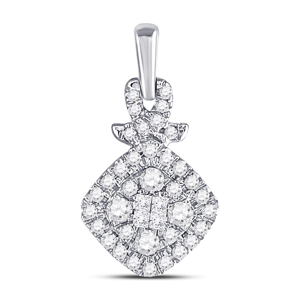 14k White Gold Princess Round Diamond Cluster Pendant 3/8 Cttw