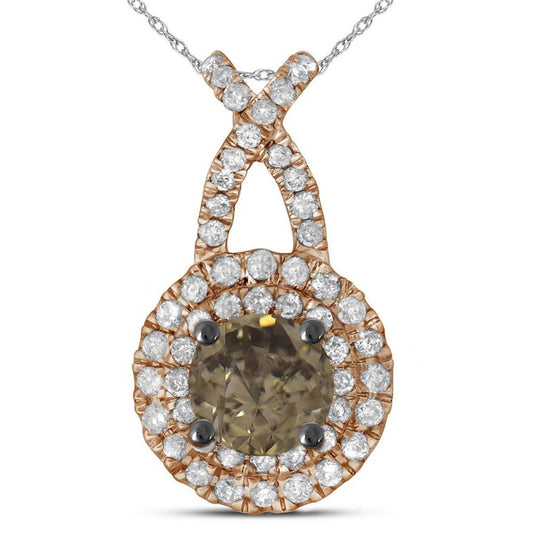 14k Rose Gold Round Brown Diamond Solitaire Pendant 1/2 Cttw