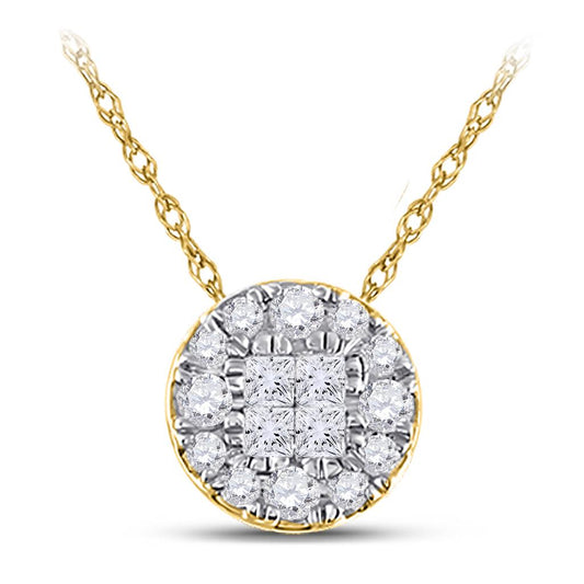 14k Yellow Gold Princess Diamond Fashion Cluster Pendant 1/4 Cttw